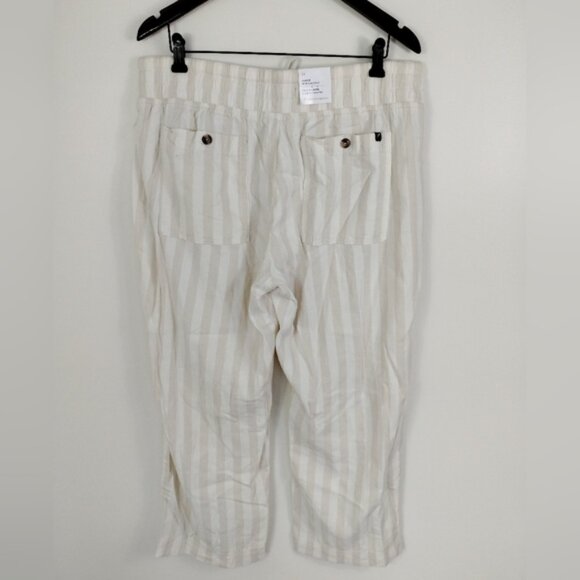 Denver Hayes Hi-Rise Wide Leg Crop Pants 14 Beige Stripes Linen Blend - Picture 10 of 11